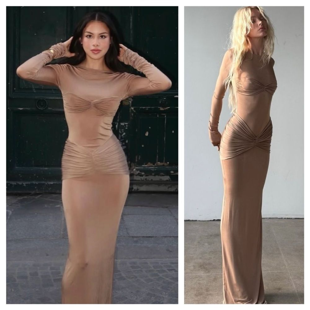 NWT Helsa Maxi Dress Tan Brown Josephine Long Sleeve size S